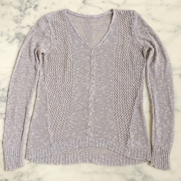 Crochet with Special Yarn V-Neck Long Sleeve Lightweight Sweater. - Picture 3 of 6